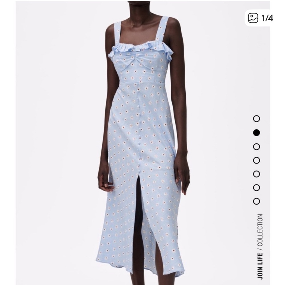 Zara Blue Sleeveless Midi Sundress with Square Neck